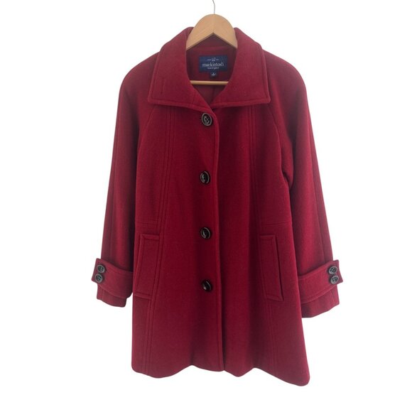 Mackintosh Red Wool-Blend Lined Coat w/Pockets Size S Peacoat Single Breasted - Picture 1 of 11